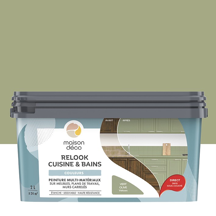  Peinture multi-matériaux  - Relook Cuisine et Bains  - Les couleurs - Vert Olive