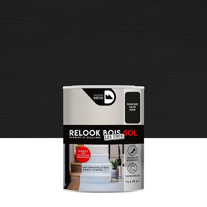 Peinture Relook Bois Sol - Aspect Mat - NOIR	