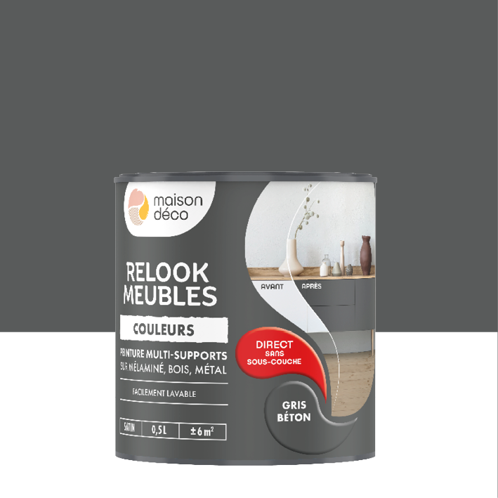 Peinture Relook Meubles Couleurs - Satin - Gris béton
