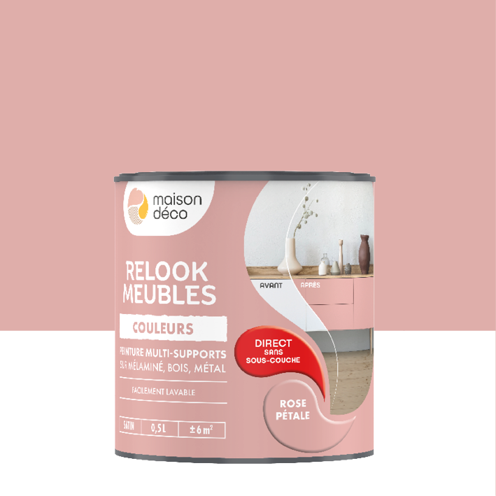Peinture Relook Meubles Couleurs - Satin - Rose Pétale