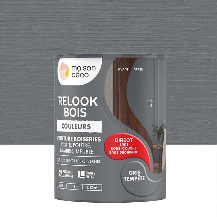 Peinture Relook Bois Couleurs - Satin - Gris tempête