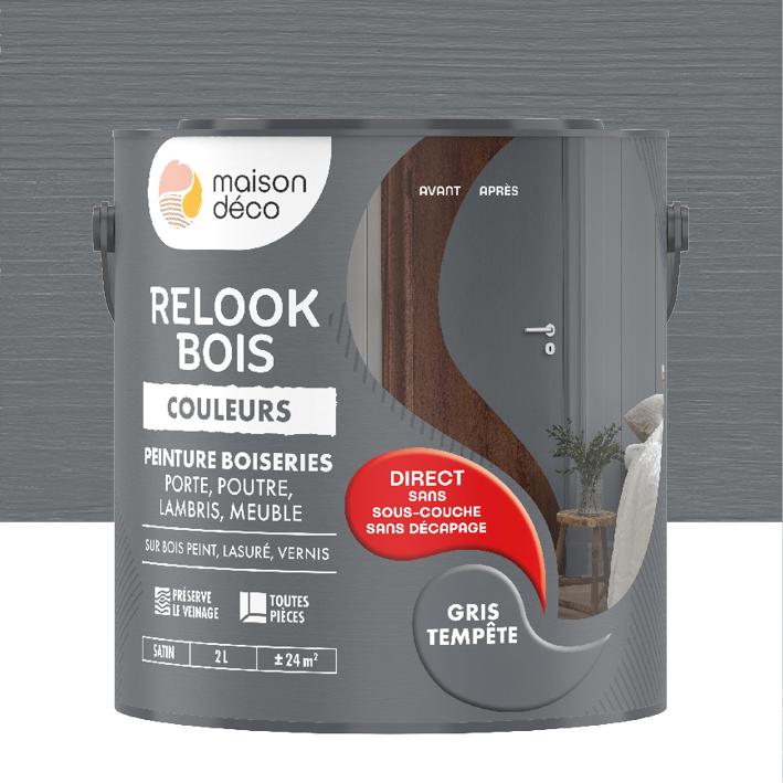 Peinture Relook Bois Couleurs - Satin - Gris tempête