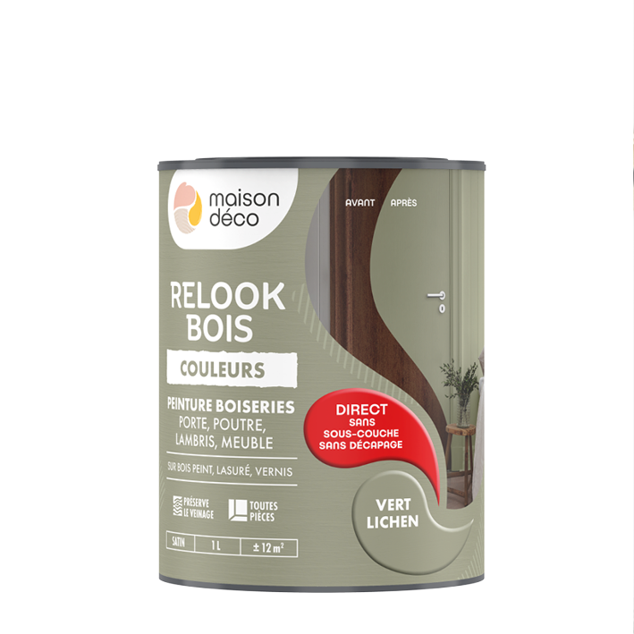 Relook Bois Couleurs Vert lichen | Peinture bois intérieur | Maison Déco