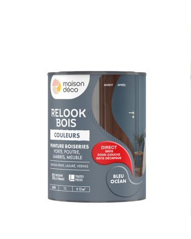 Peinture Relook bois MAISON DECO, blanc écume satiné, 2 l, Leroy Merlin