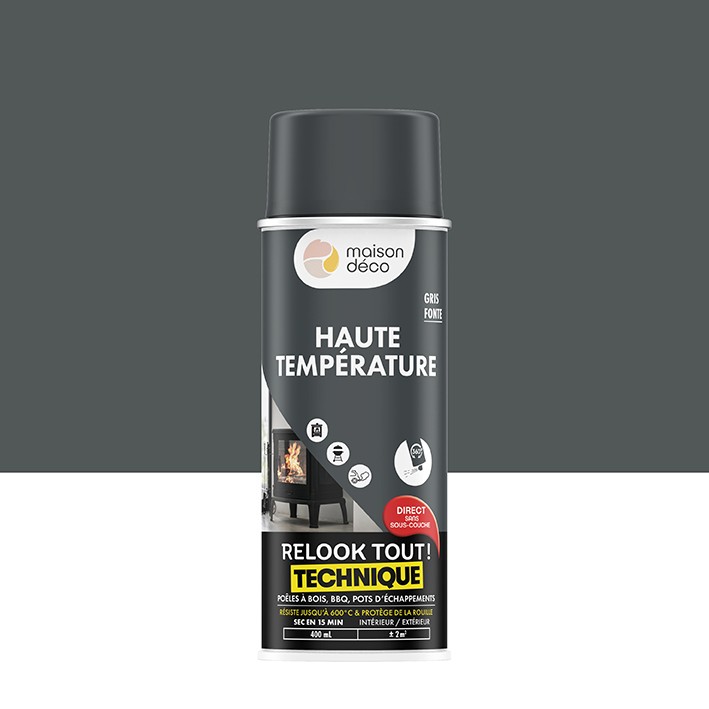 Bombe peinture haute température noir mat 400 ml