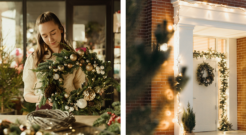 DIY couronne de Noël, végétale verte et or